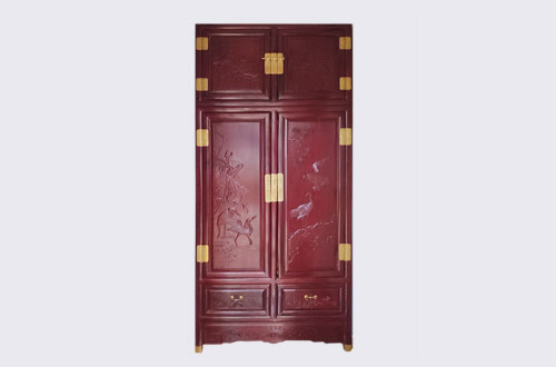 太子河高端中式家居装修深红色纯实木衣柜